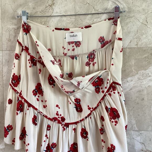 ba&sh Bia Lady Mini Skirt - 1 / US 6 - Cream, Red Floral Tiered, Holiday Cottage - Picture 7 of 11